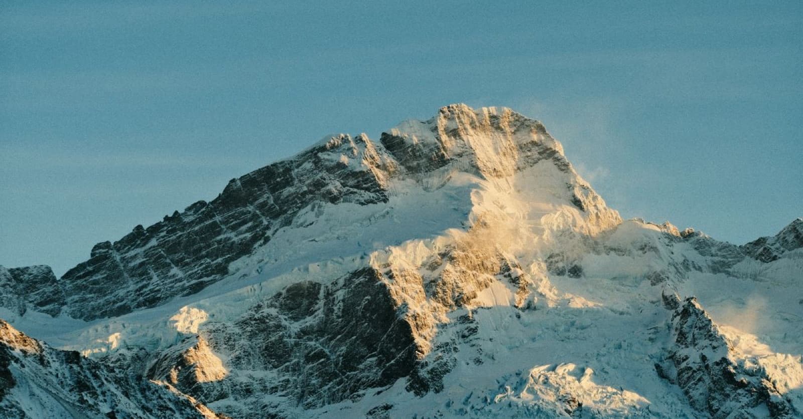 Snow-covered mountains in New Zealand's Southern Alps in winter