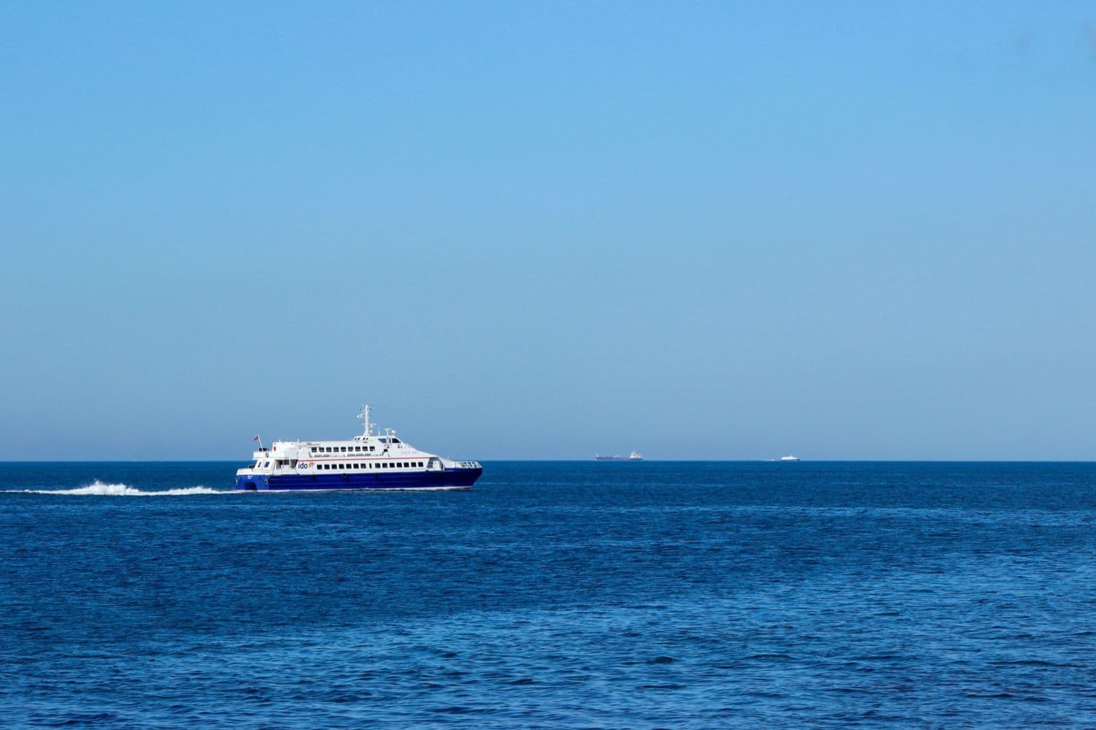Vehicle ferry crossing open water, as on the Cook Strait route between Wellington and Picton in New Zealand