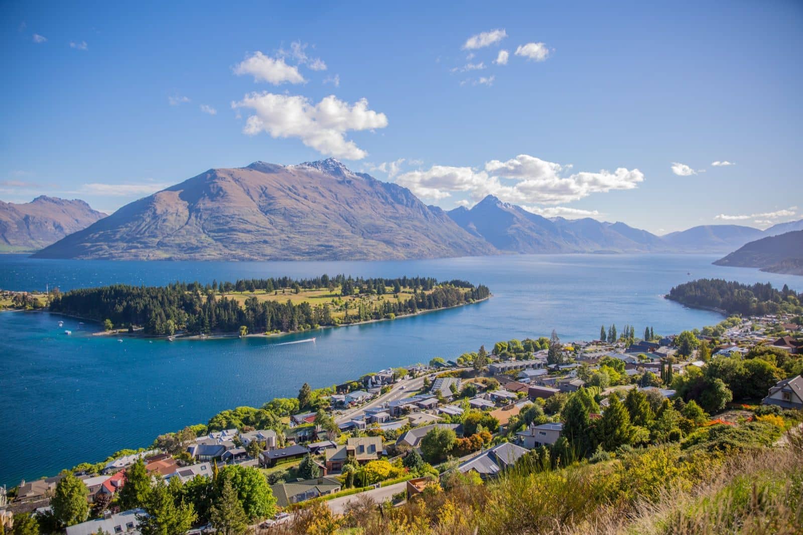 Aerial view of Queenstown and Lake Wakatipu, one of New Zealand's busiest visitor destinations