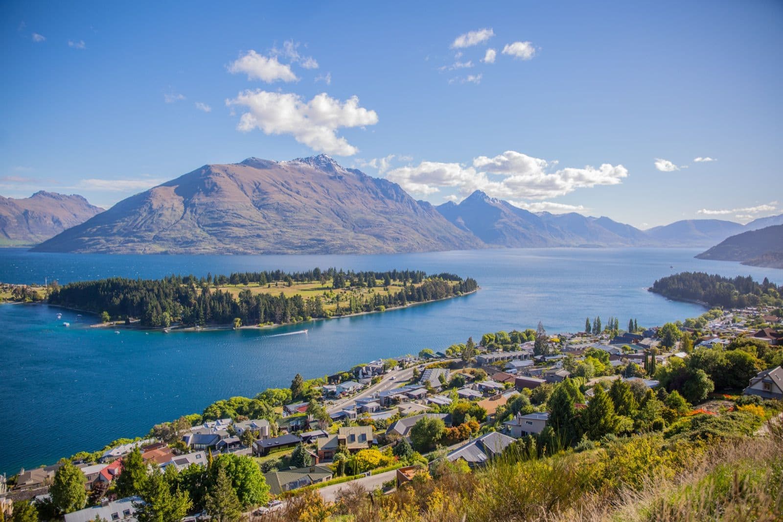 Aerial view of Queenstown and Lake Wakatipu, one of New Zealand's busiest visitor destinations