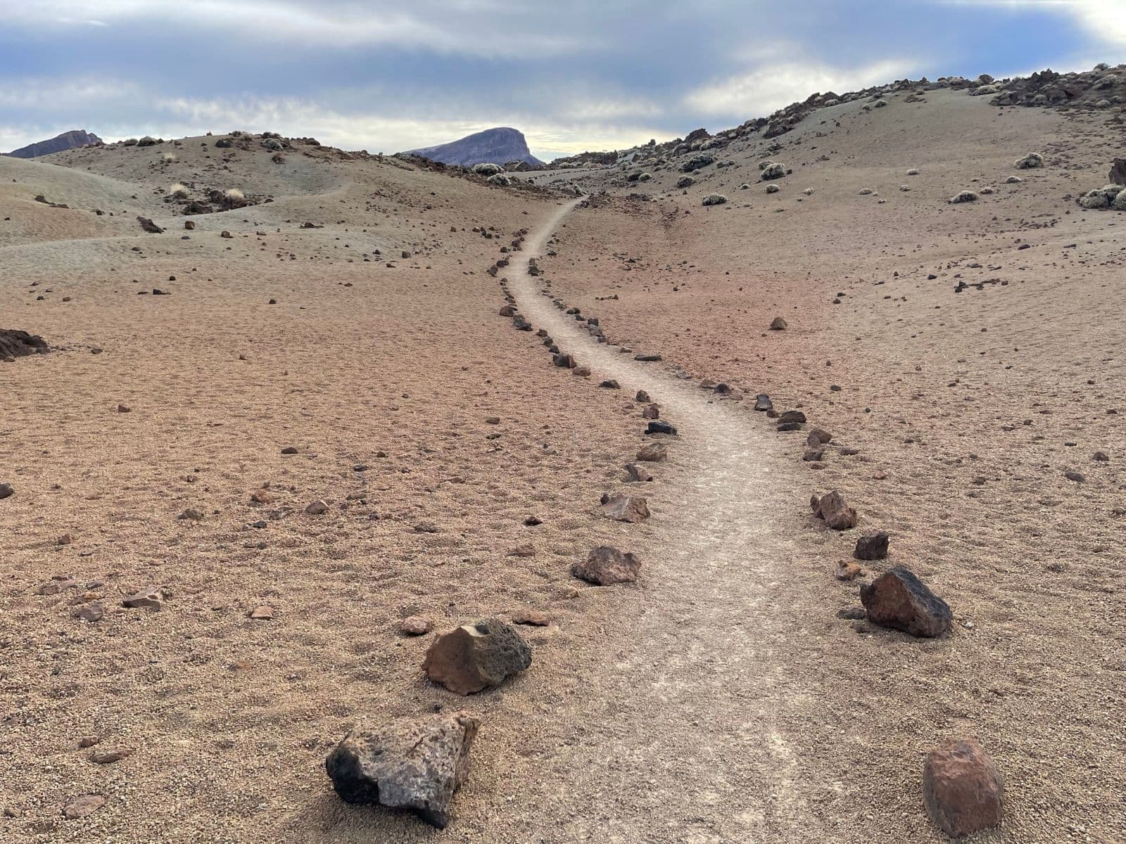 Wandelpad door los vulkanisch gruis en steen op de Tongariro Alpine Crossing in Nieuw-Zeeland