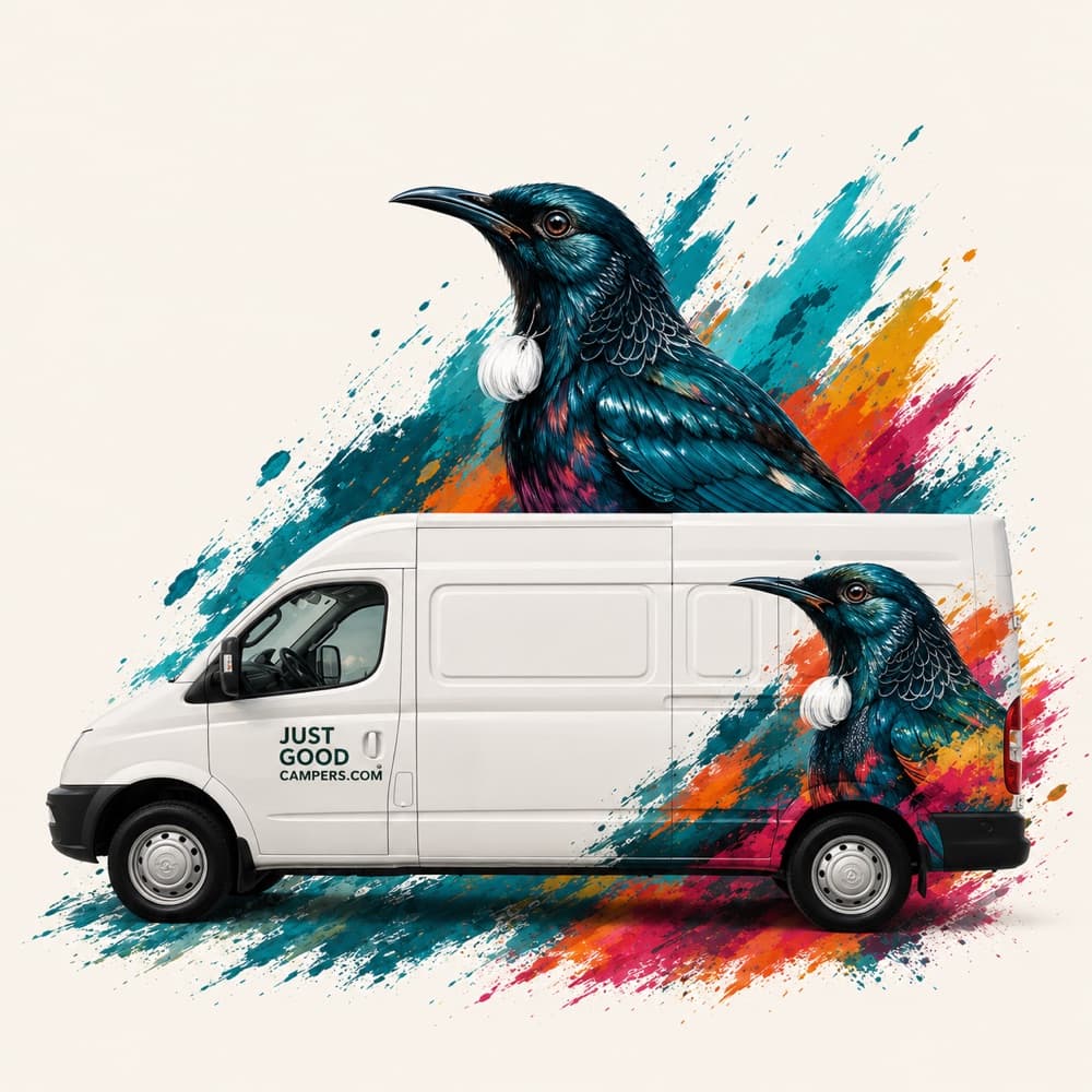 Tūī — de Nieuw-Zeelandse vogel waar onze tweepersoonscamper naar is genoemd